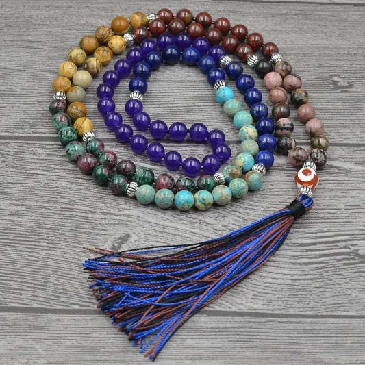 7 Chakra Mala Bead Natural Stone Necklace with Tassel