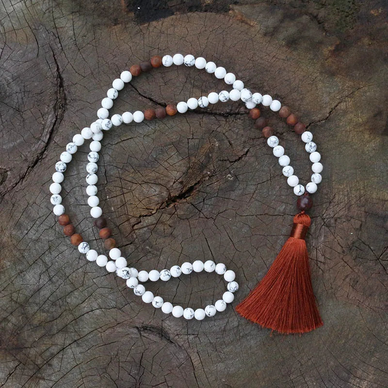 Howlite, Antique Onyx, Mala Bead Necklace