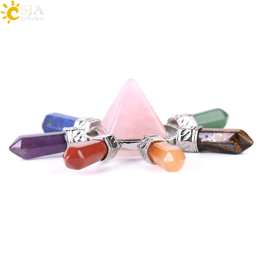 7 Chakra Natural Stone Meditation Crystal Pyramid Hexagonal Prism