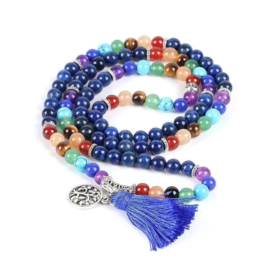 Assorted Semi Precious Stone Mala Beads with Tassel & Charm