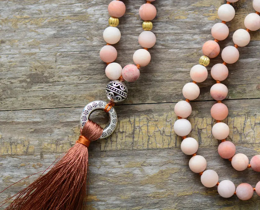 Vintage Design Frosted Natural Stone Mala Beads with Tassel