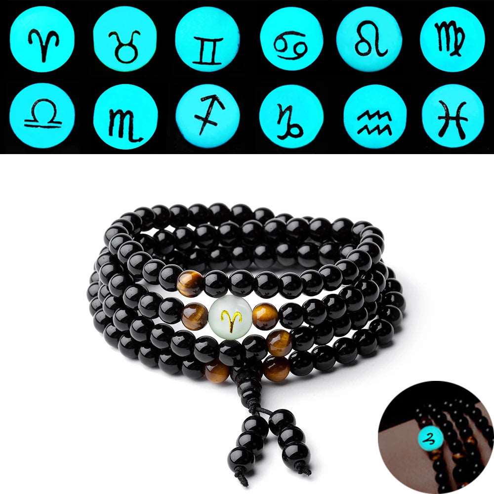 12 Constellation Star Sign Glow in the Dark Mala Beads - Celestial-inspired Meditation Accessories for Enhanced Practice