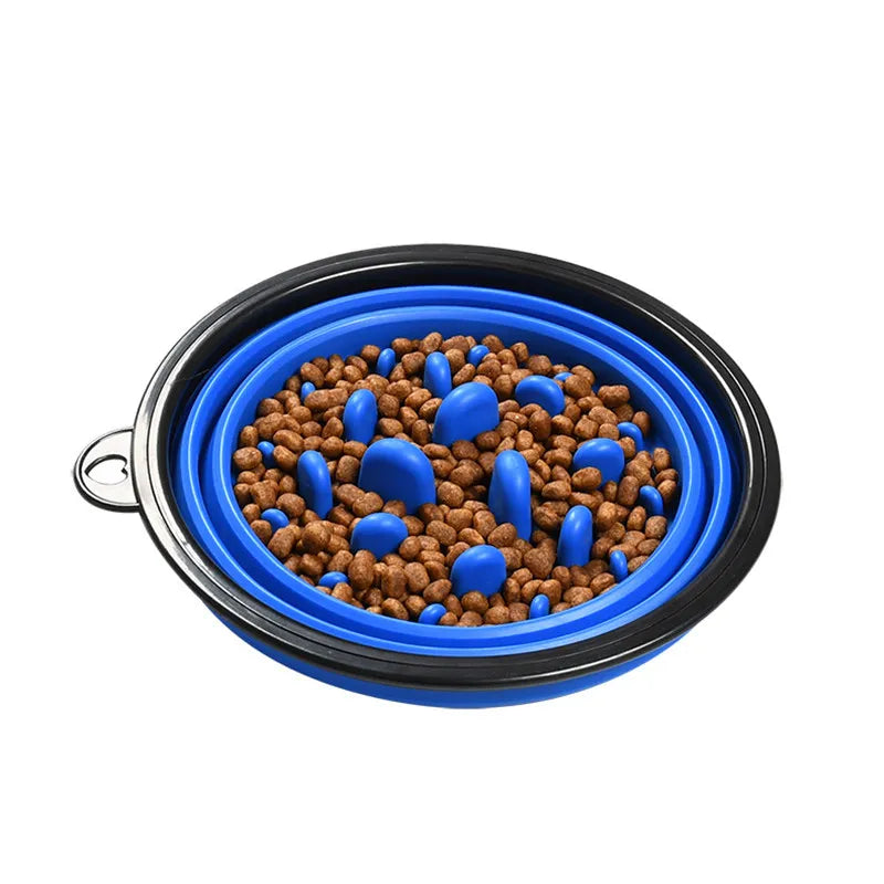 Eco-Friendly Silicone Travel Slow Food Bowl for Pets, Collapsable with Buckle