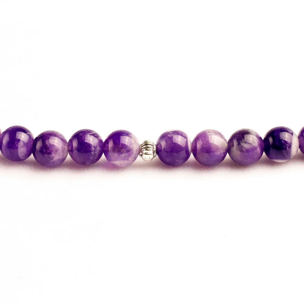 Natural Purple Quartz Mala Beads with Charm