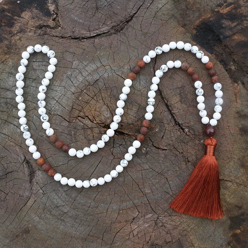 Howlite, Antique Onyx, Mala Bead Necklace