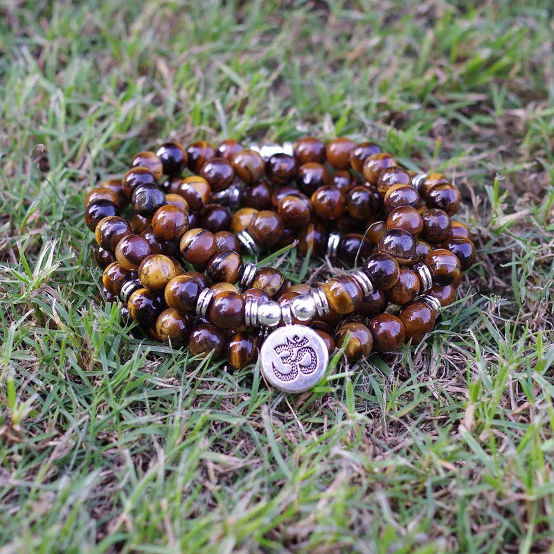 Tiger's Eye Mala Beads with Charm