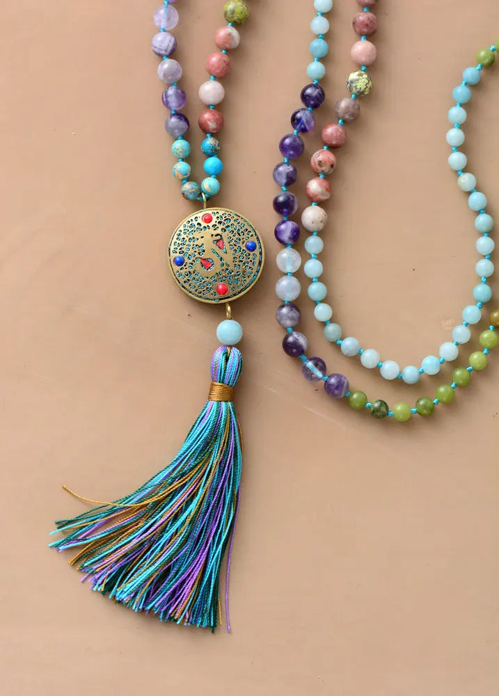 Natural Stone Mala Beads with Stunning Nepalese Charm & Tassel