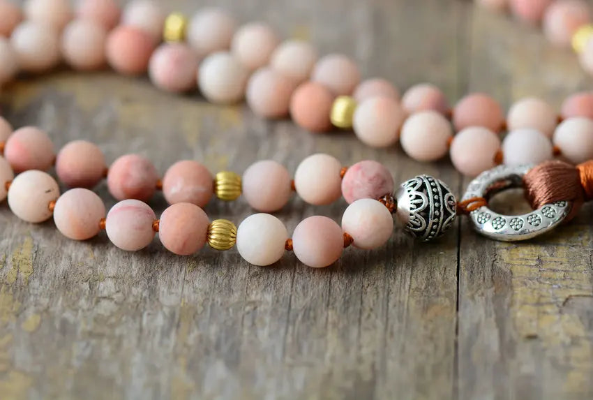 Vintage Design Frosted Natural Stone Mala Beads with Tassel