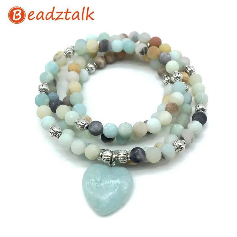 Natural Semi Precious Stones & Crystal Mala Beads with Charm