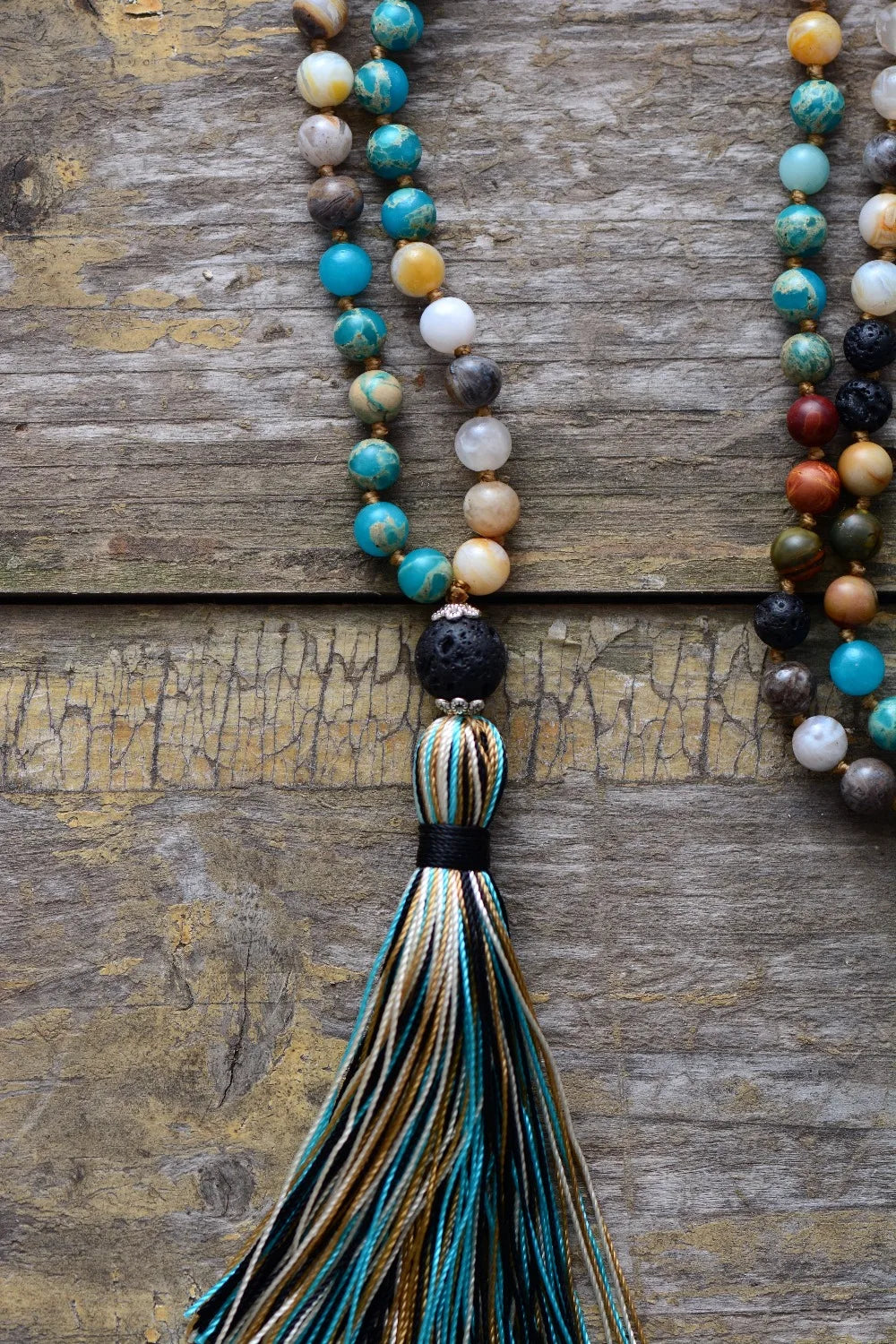 Natural Lava Rock Mala Beads with Tassel