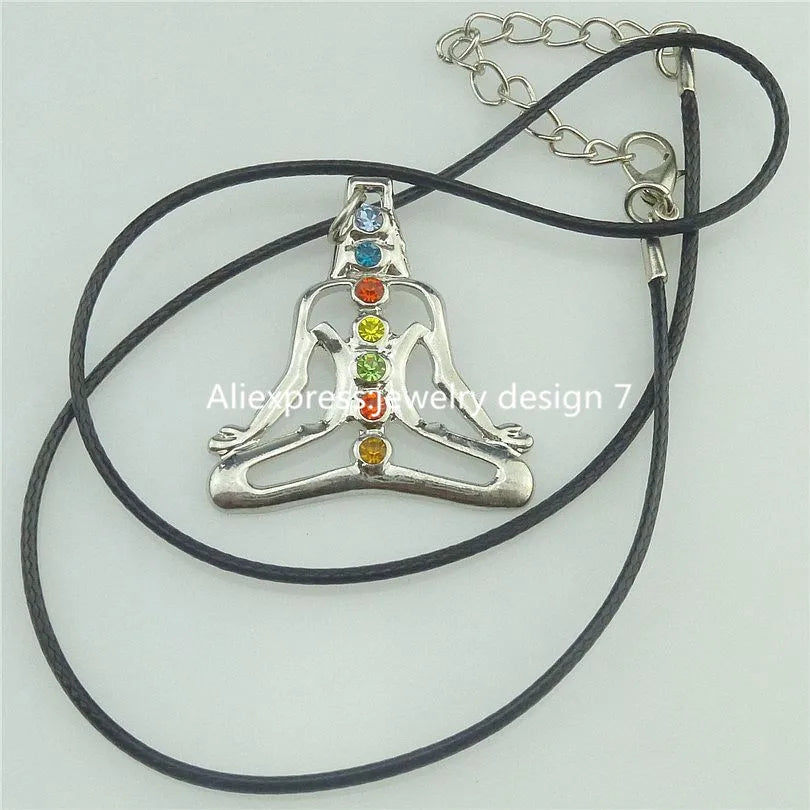 Multicolor Chakra Meditation Pendant Leather Necklace