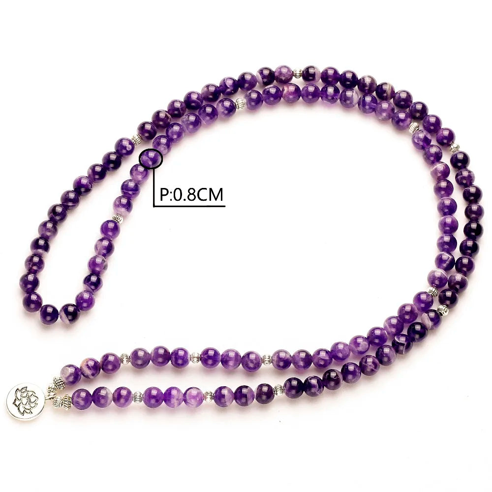 Natural Purple Quartz Mala Beads with Charm