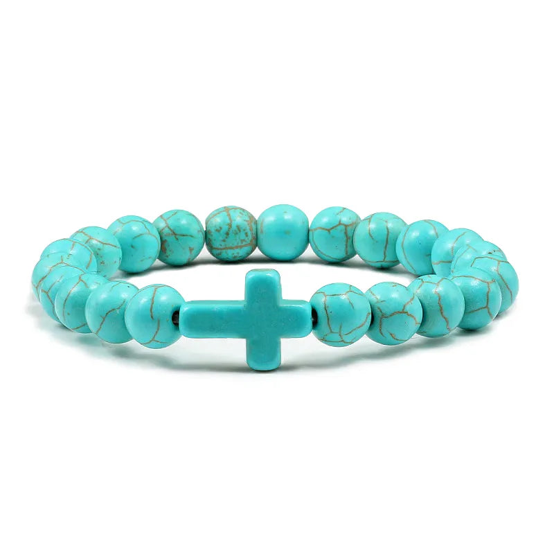 Natural Stone Beaded Bracelet with Cross Charm