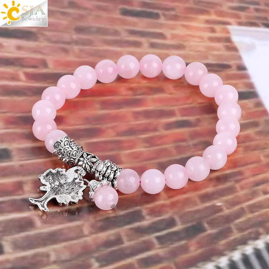 Natural Pink Quartz Diffuser Bracelet with Tree of Life Charm