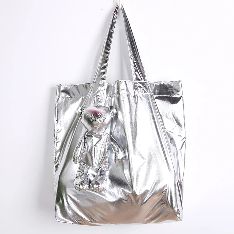 Eco-Friendly Silver Bear Waterproof Reusable Shoulder Shopping Bag