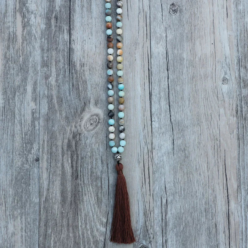 Matte Amazonite Mala Beads with Tassel