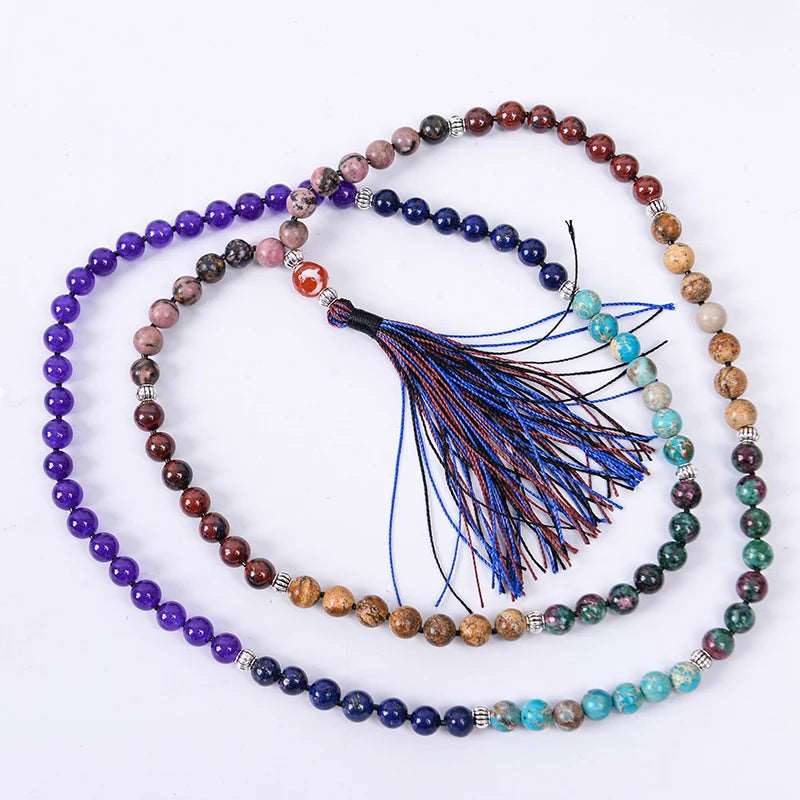 7 Chakra Mala Bead Natural Stone Necklace with Tassel