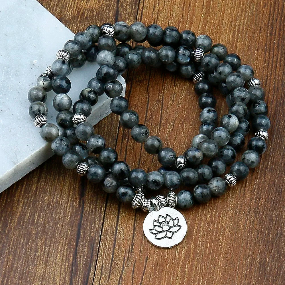 Natural Stone Handmade Mala Beads with Charm