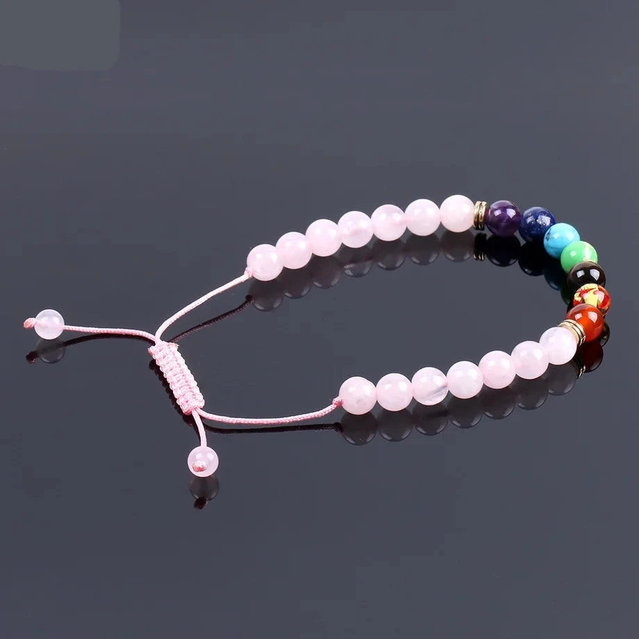 Natural Pink Quartz Crystal 7 Chakra Energy Bracelet