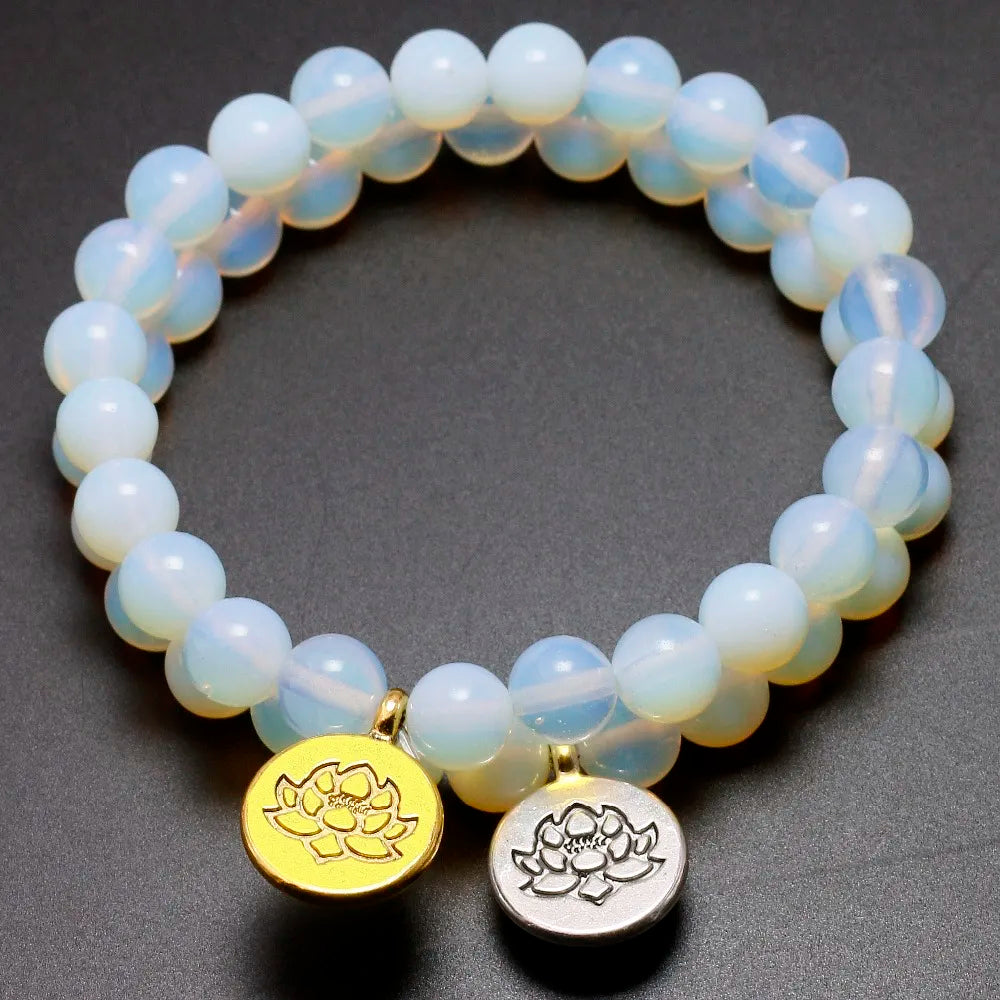 White Moonstone Buddha Pendnet Lotus Strand Beaded Bracelet For Women and Men Energy Healing Handmade Yoga Jewelry designer