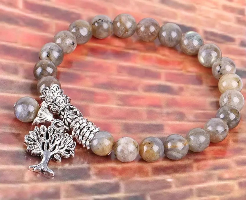 Natural Labradorite Spectrolite Bracelet with Tree of Life Charm