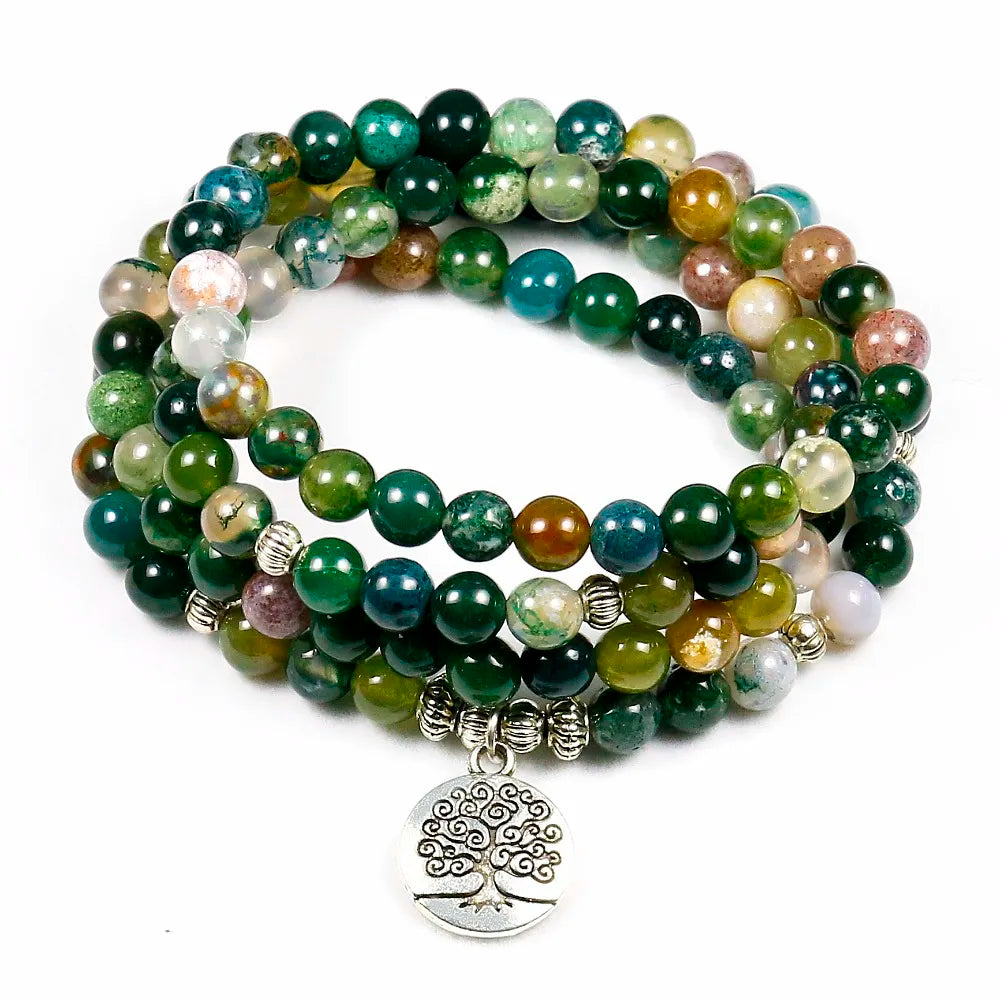 Natural Onyx Mala Beads with Charms