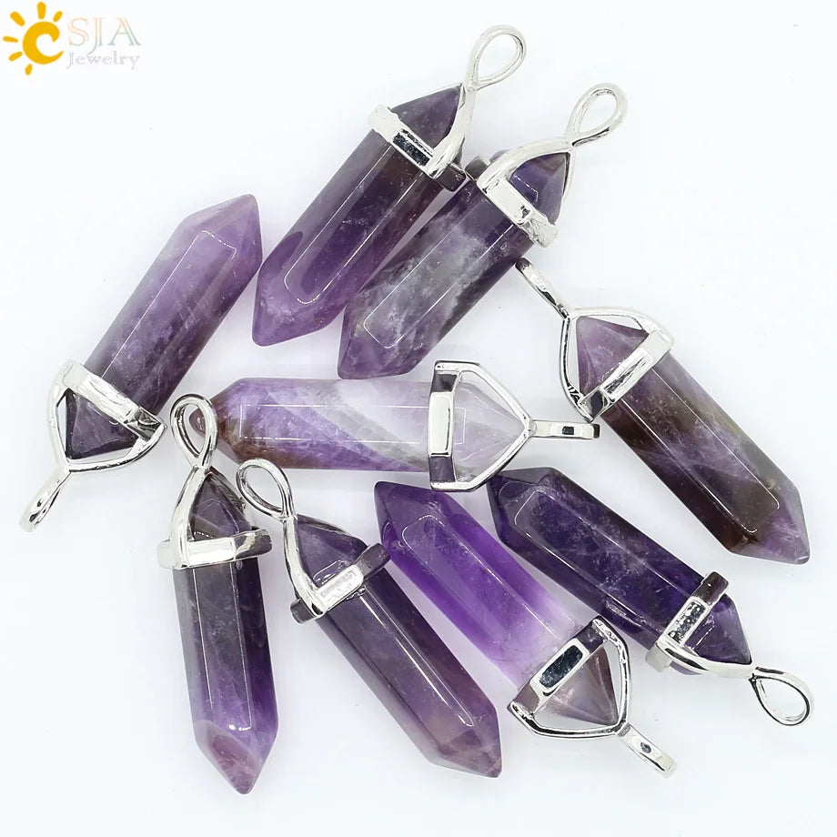 Natural Crystal Hexagonal Amulet Silver Necklace