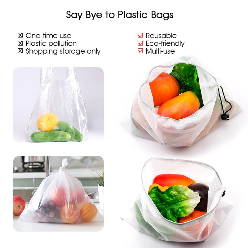 Washable Eco Friendly Reusable Vegetable Fruit Mesh Produce Bags for Grocery Storage Toys Sundries For Kitchen