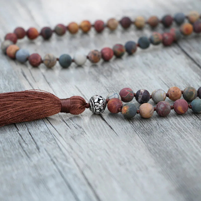 Matte Natural Stone Mala Beads with Tassel