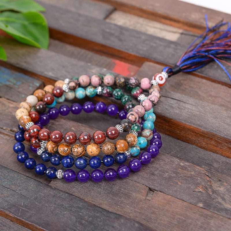 7 Chakra Mala Bead Natural Stone Necklace with Tassel