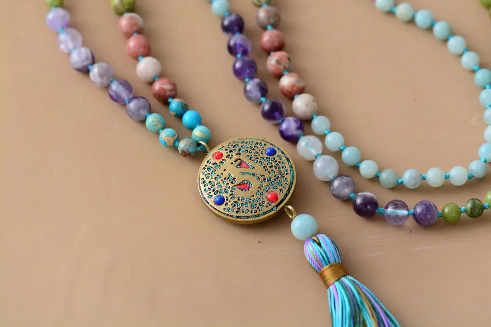 Natural Stone Mala Beads with Stunning Nepalese Charm & Tassel