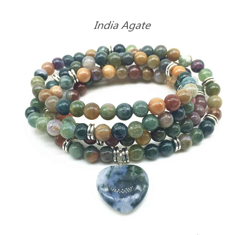 Natural Semi Precious Stones & Crystal Mala Beads with Charm