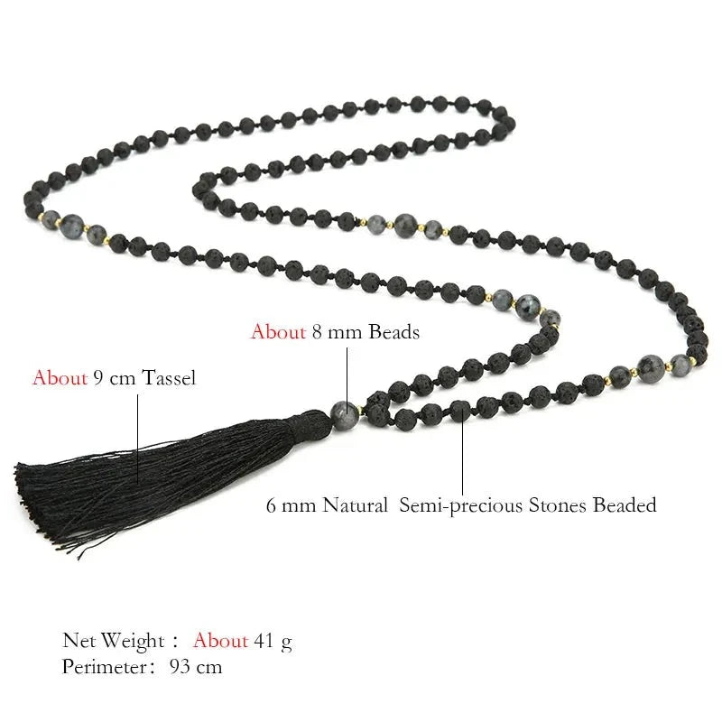 Volcanic Stone Mala Beads with Tassel