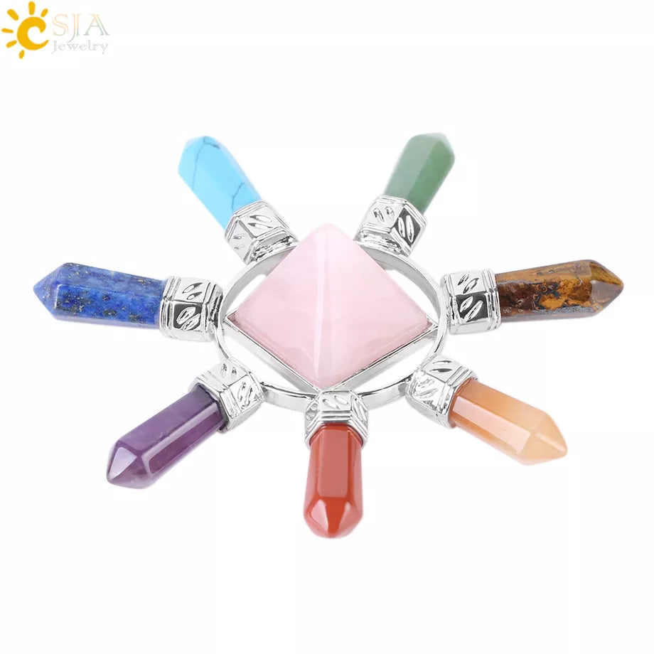 7 Chakra Natural Stone Meditation Crystal Pyramid Hexagonal Prism