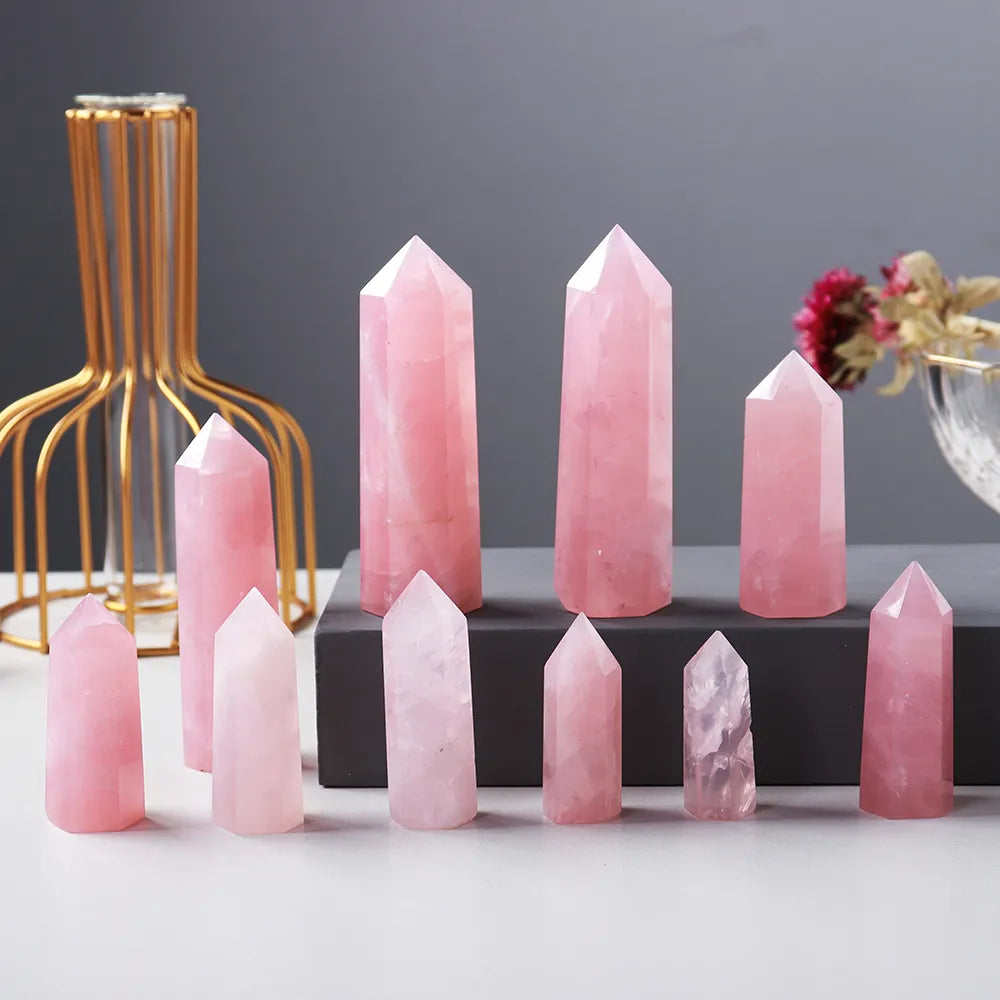 Natural Rose Quartz Crystal Hexagonal Prism Wand