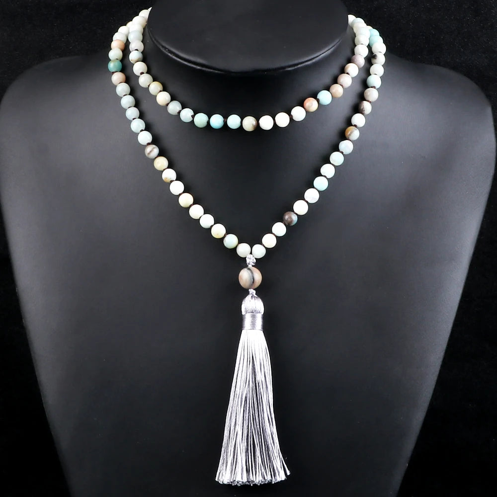 Bohemian Amazonite Mala Beads with Tassel