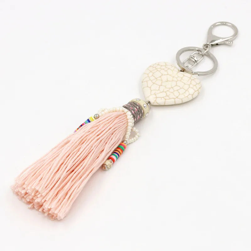 Heart-Shaped Stone Tassel Keychain