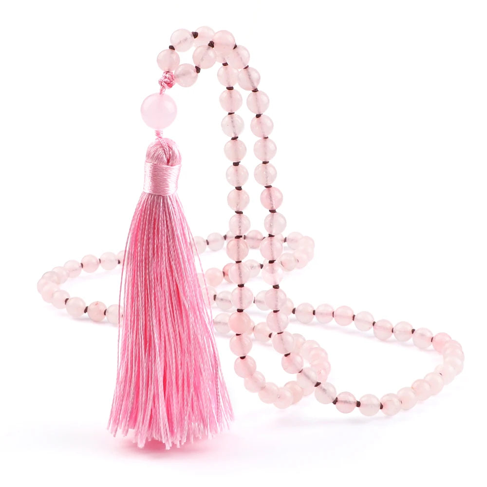 Pink Quartz Mala Beads with Tassel