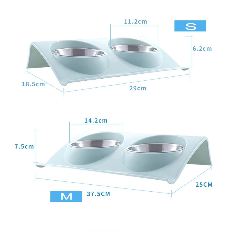 Double Pet Bowl Raised Stand for Food & Water with reusable stainless steel bowls