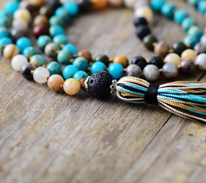 Natural Lava Rock Mala Beads with Tassel