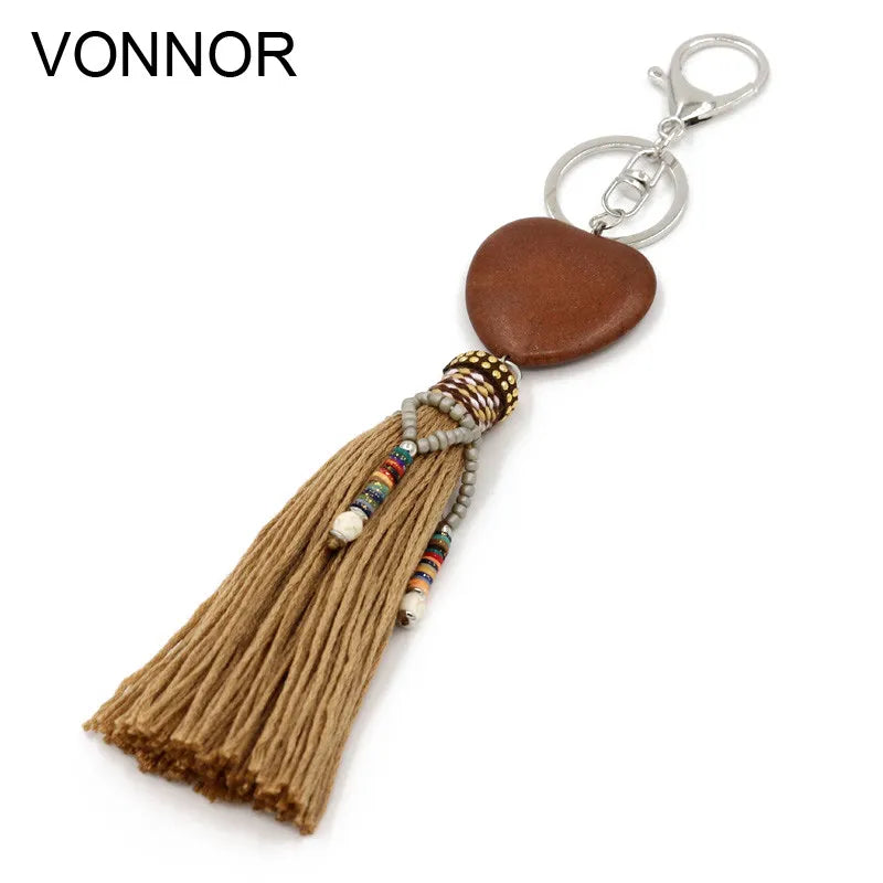 Heart-Shaped Stone Tassel Keychain