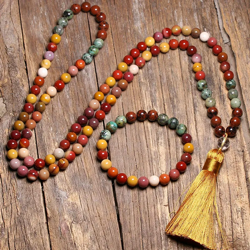 Natural Mahogang Obsidian Stone & Mookaite Mala Beads