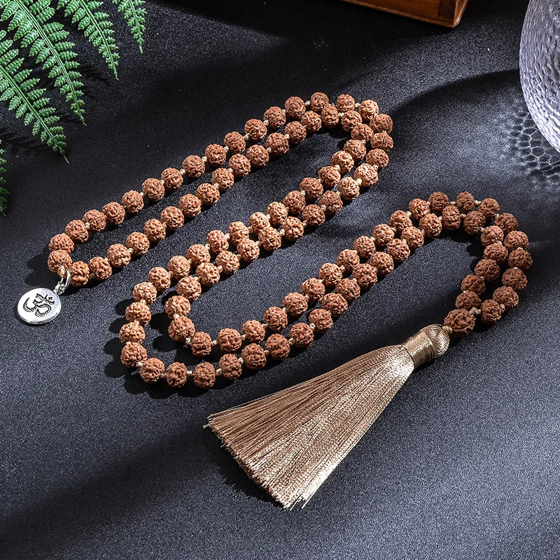 Original Rudraksha Japamala Mala Bead Necklace with Charm & Tassel