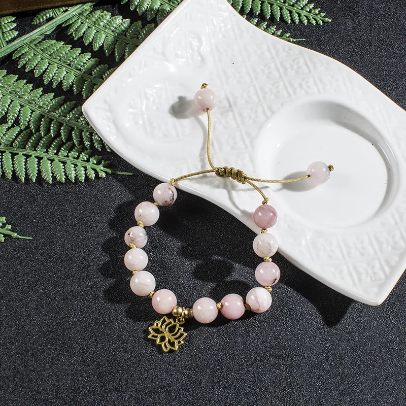 Pink Opal Mala Beads With Tassel & matching Bracelet with Charm