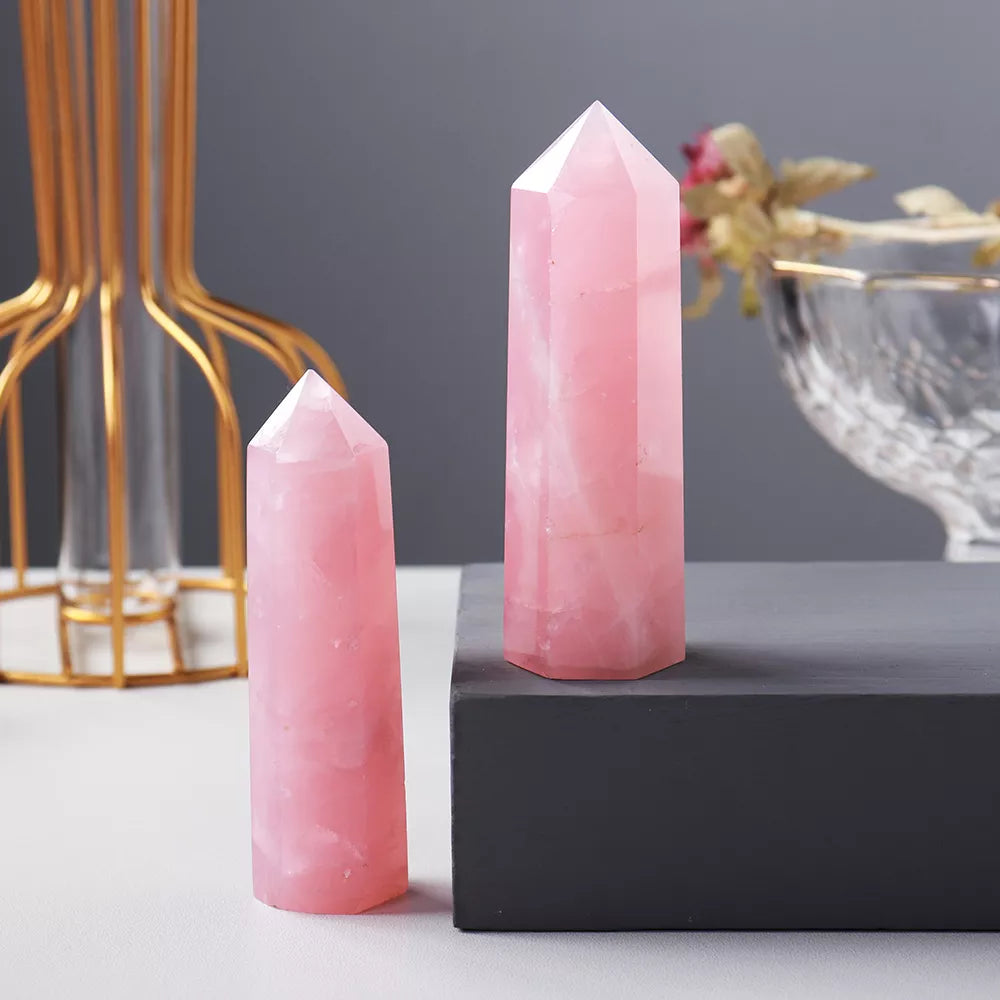 Natural Rose Quartz Crystal Hexagonal Prism Wand