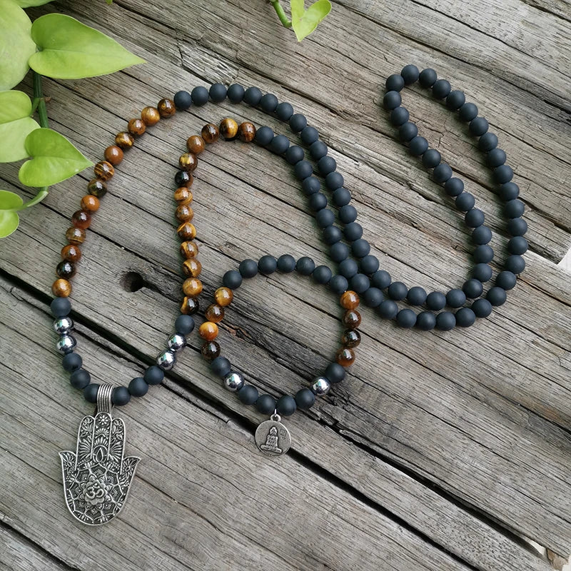 Matte Black Onyx & Tigers Eye Mala Beads with Healing Energy