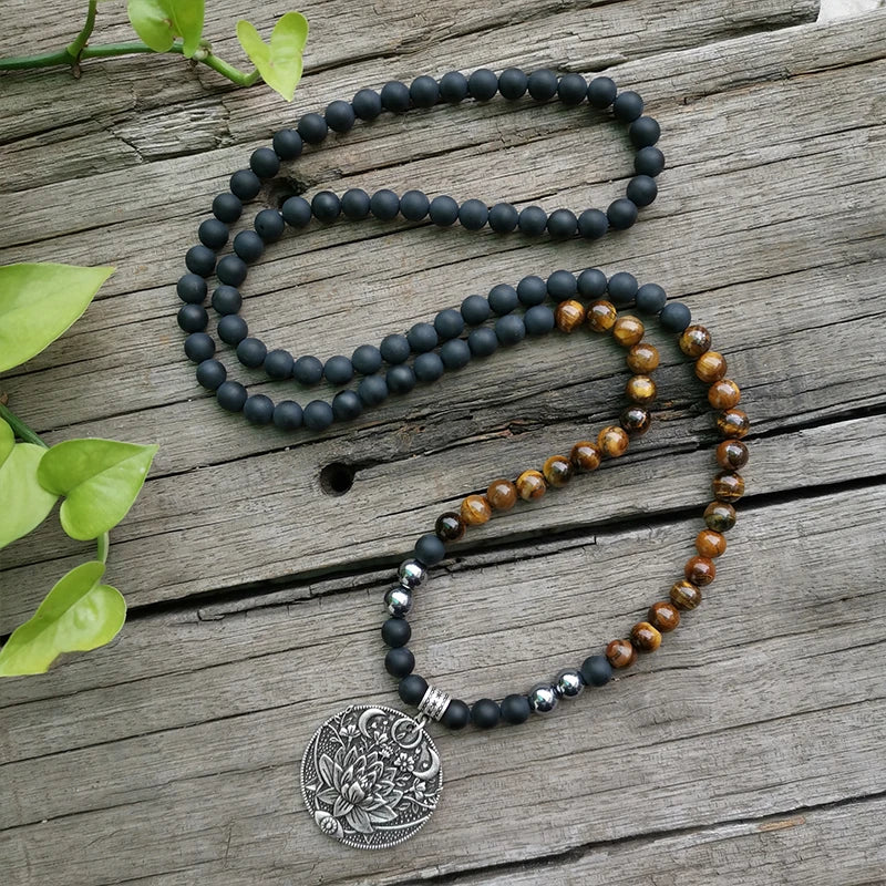 Matte Black Onyx & Tigers Eye Mala Beads with Healing Energy