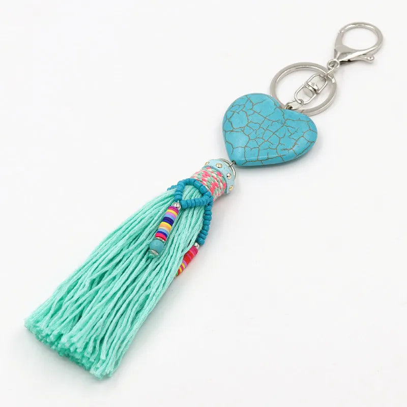 Heart-Shaped Stone Tassel Keychain