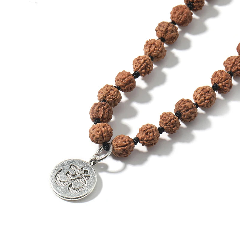 Natural Rudraksha Mala Beads with Tassel & Charm