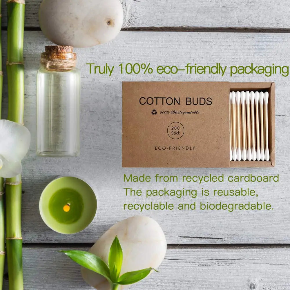 Eco-Friendly Double Head Bamboo Cotton Swabs Cotton Buds Recyclable & Biodegradable